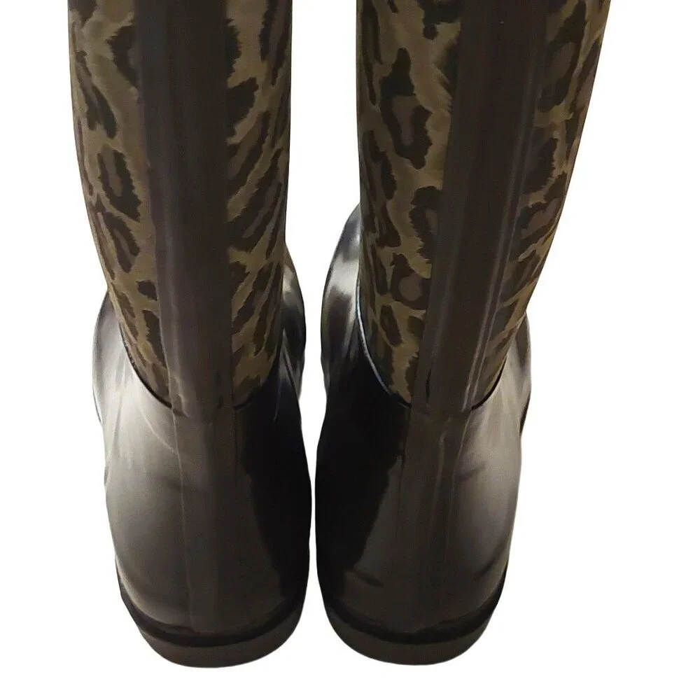 BCBGGeneration Madison Leopard Rubber Rain Boots Retail $395